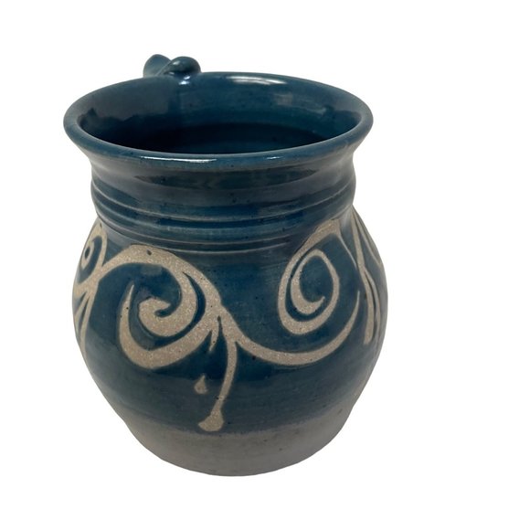 Pottery Coffee Mugs Cups Stoneware  Blue Brown Beige 4 1/2" x 3" - Picture 3 of 6